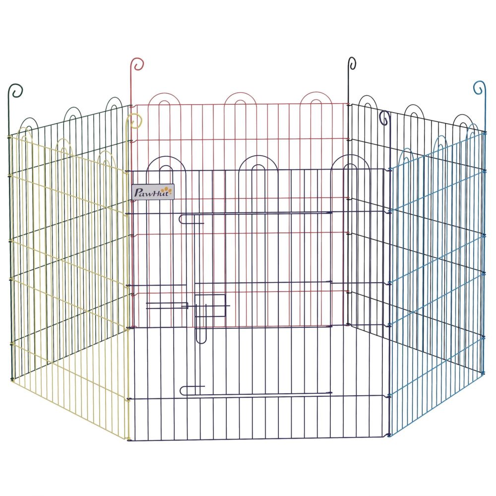 PAWHUT Parc enclos modulable pour chien animaux porte verrouillable 6 panneaux dim. Panneau 59l x 60h cm métal multicolore