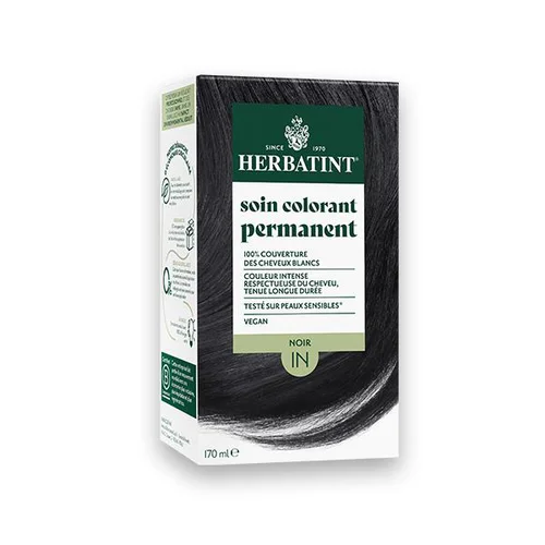 Coloration permanente pour cheveux noir 1N aux extraits végétaux biologiques vegan Herbatint - 170 ml
