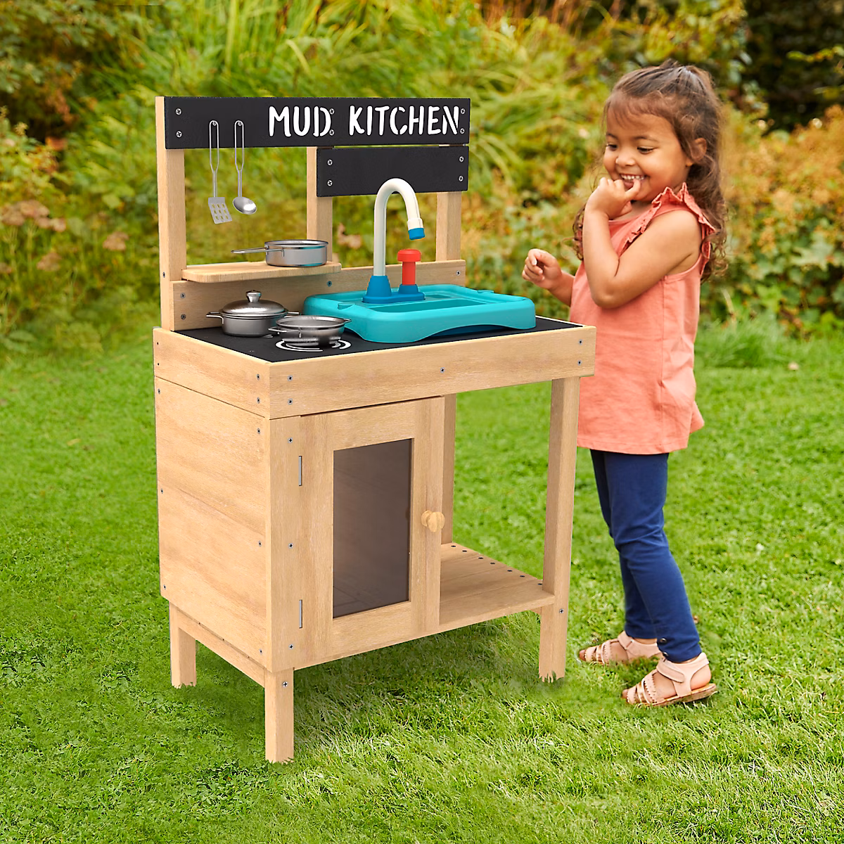 Cuisine TP Toys avec évier en bois coloris marron – bleu et noir