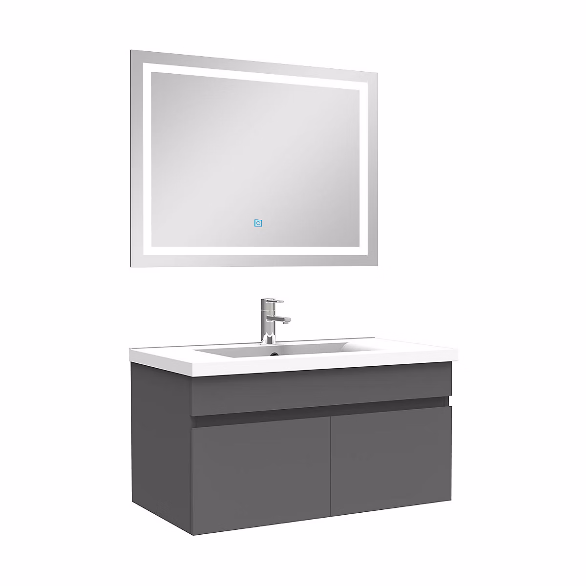 Ensemble meuble Salle de Bain 80cm Anthracite simple vasque + miroir lumineux 3 couleurs + dimmable – Réf. RCBESNBVP9497867910
