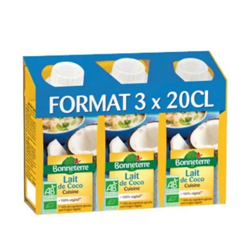 Lait de coco de cuisine en briquette 200 ml x3