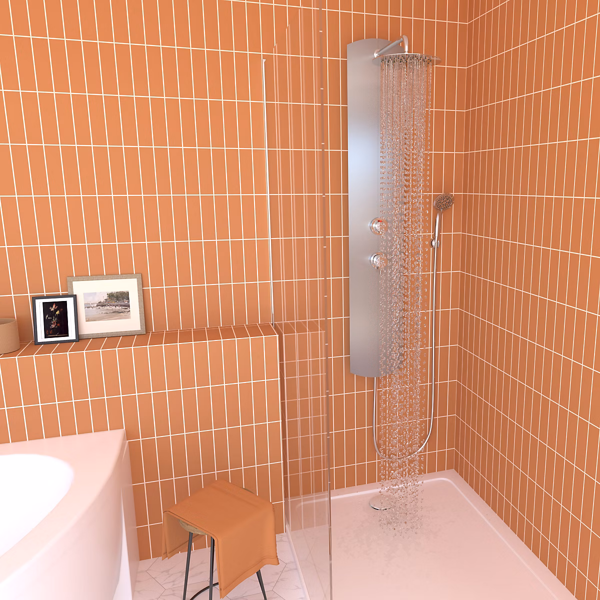 Colonne de douche thermostatique avec pomme de tête | douchette et flexible – en aluminium anodisé gris – Valentin Totmy
