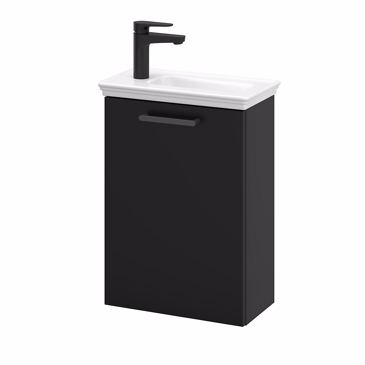 Meuble lave mains suspendu noir mat l.43 – 5 cm 1 porte Imandra + plan vasque blanc céramique Endell, GoodHome