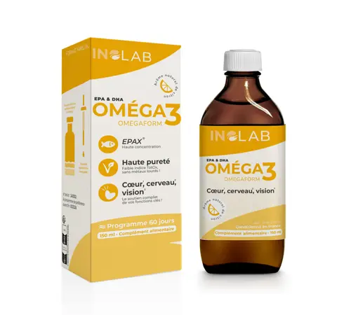 Complément alimentaire Oméga 3 ultra-concentré goût citron Inolab – 150 ml