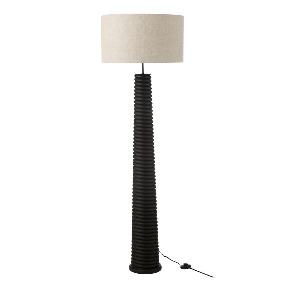 J-LINE Lampadaire filetage en bois ailanthus 160cm noir
