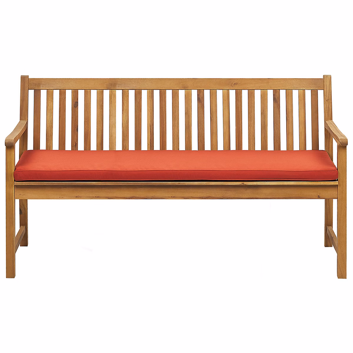 Salon et mobilier de jardin – Banc avec coussin d'assise VIVARA 160 cm Bois d'acacia certifié Frêne clair Rouge foncé