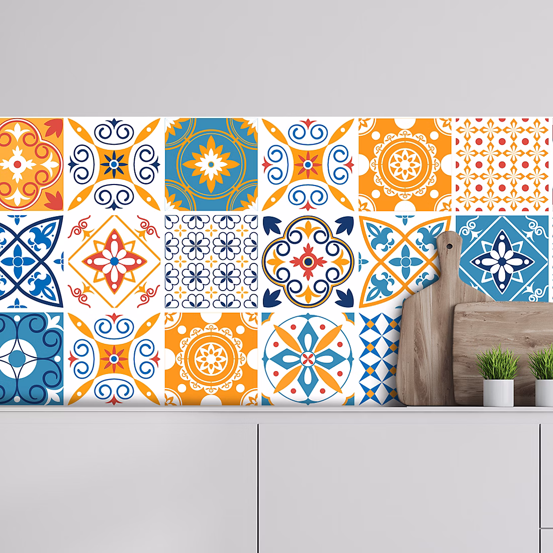 Crédence adhésive carreaux de ciment orange 40 × 300cm