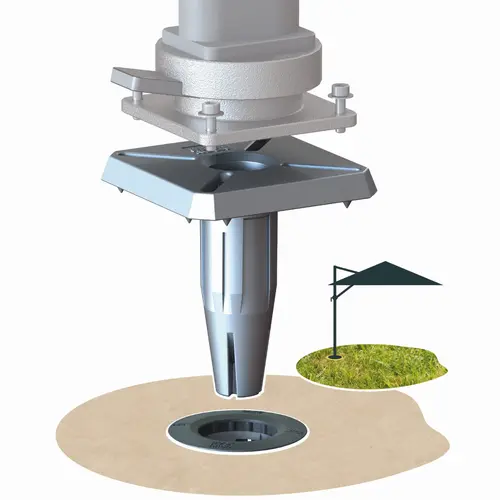 Pied amovible parasol déporté fixation universelle coloris gris en aluminium Gard&Rock - 17 x 17 x 18 cm