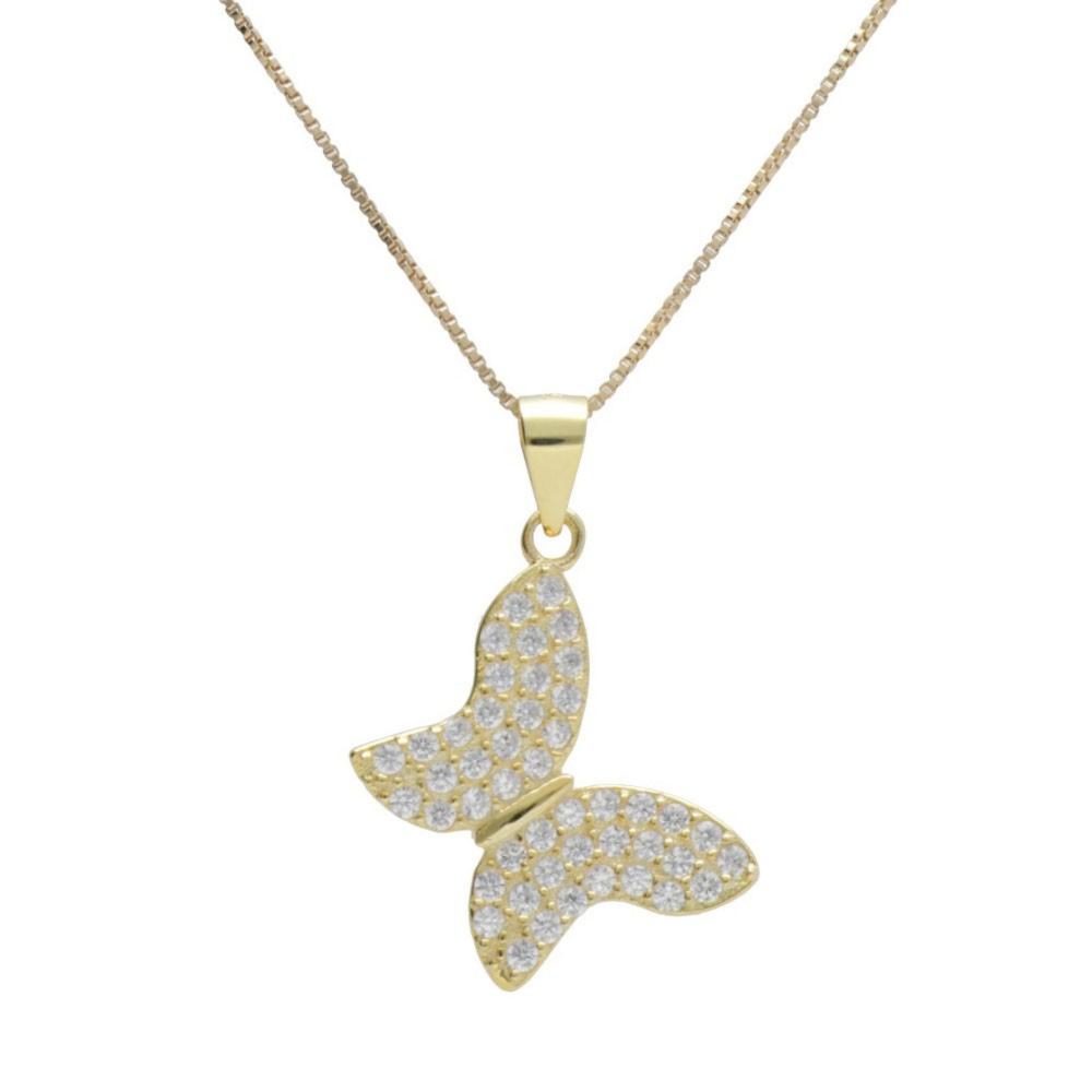 L'ATELIER D'AZUR Collier Argent 925/000 Doré - Papillon Pavé de Zirconiums