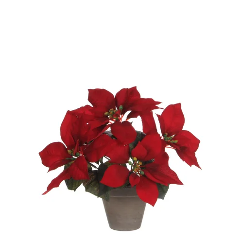 Fleur artificielle poinsettia en pot coloris rouge - 27 cm