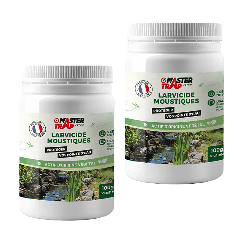 Anti-moustiques lot de 2 larvicides Moustiques – MASTER TRAP, Anti larves moustiques et mouches, jusqu'à 10 semaines, 2 × 100g