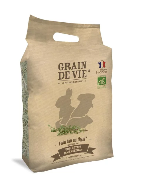 Foin bio au thym pour petits mammifères Grain de vie - 25 L