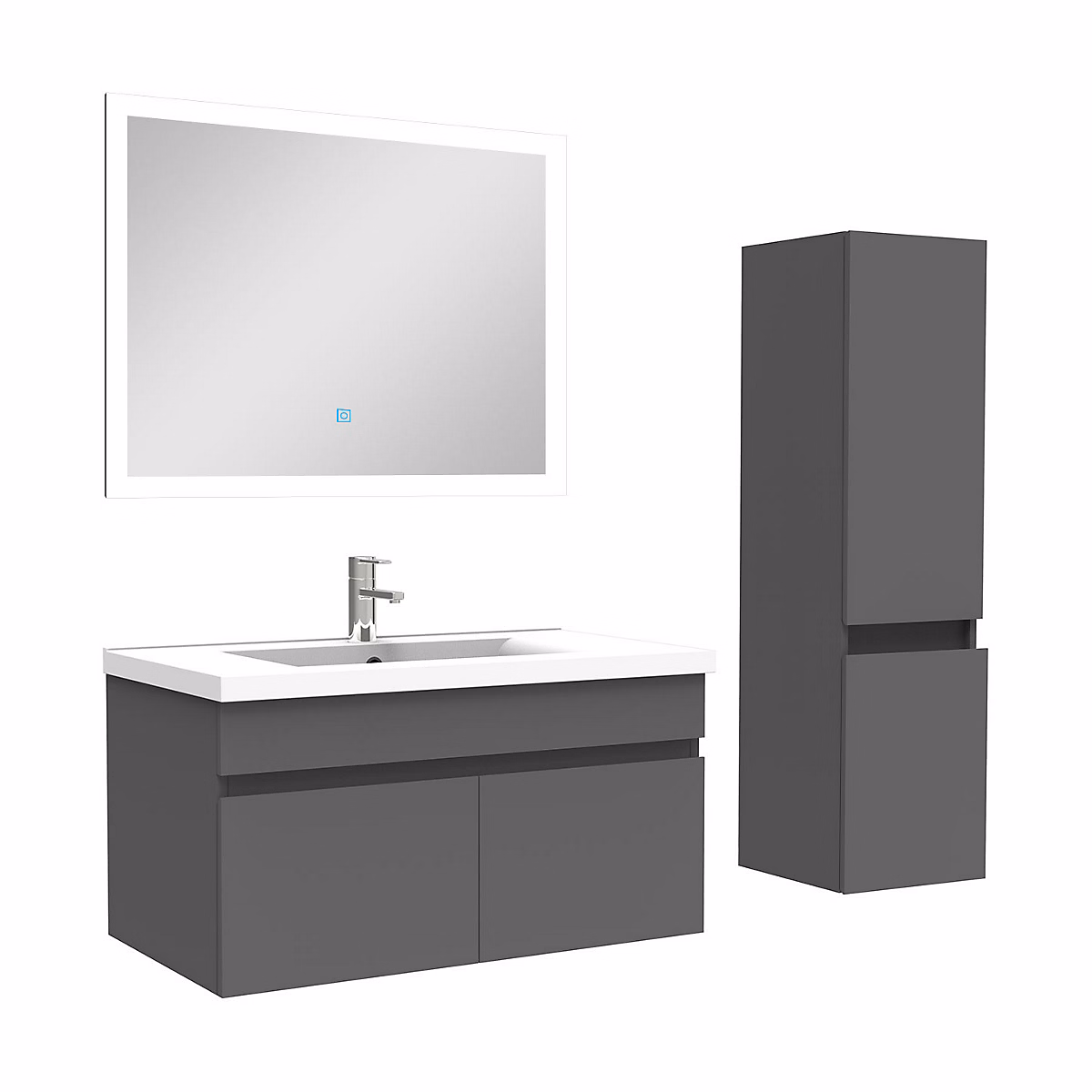 Ensemble meuble de salle de bains – Ensemble meuble Salle de Bain 80cm avec vasque + colonne + miroir lumineux 3 couleurs anthracite