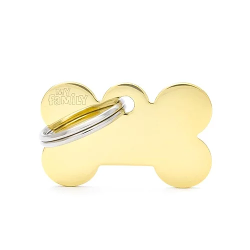 Médaille basic petit os pour chien en laiton doré