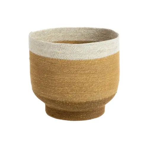 Panière ronde à base rétrécie en osier jaune bordé de blanc - Ø 32 x H 30 cm