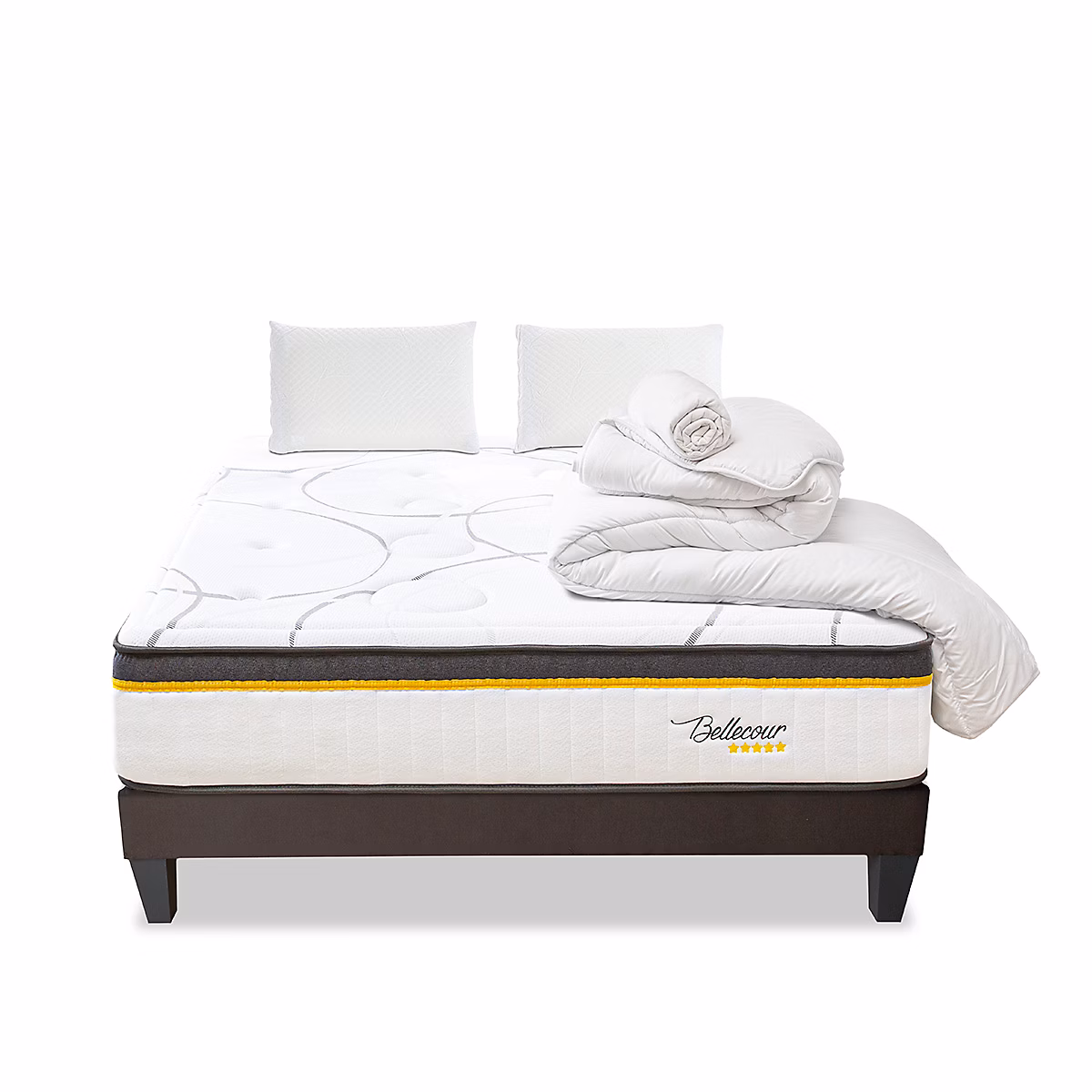BELLECOUR LITERIE Pack Bellecour 3.0 90 × 200 cm Matelas Ressorts + Sommier Bois + Accessoires