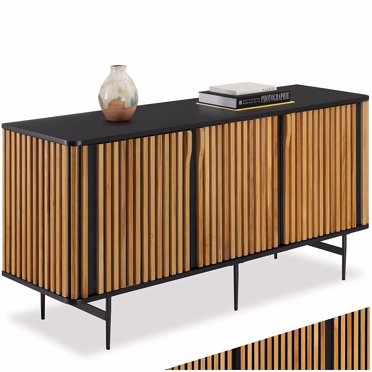 Buffet LINEO avec compartiments de rangement avec design à lamelles – Réf. MAGHWMBYD3589385367