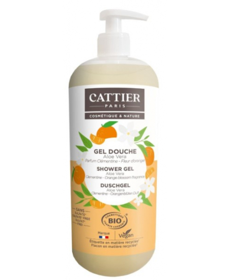 Cattier - Gel douche sans sulfate parfum Clémentine Fleur d'oranger - 1 L