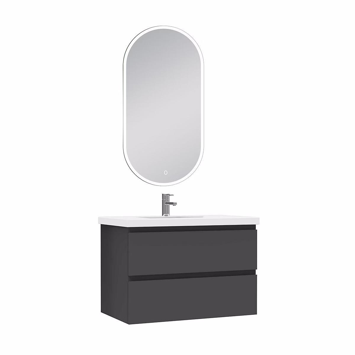 Ensemble meuble de salle de bains – Ensemble meubles Salle de Bain 80cm vasque + miroir lumineux Anthracite