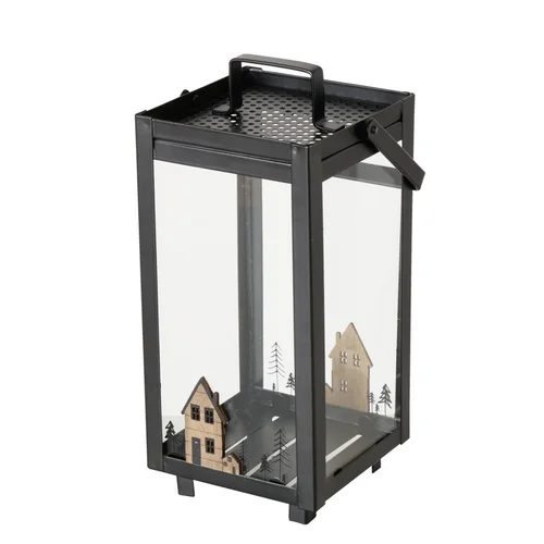 Lanterne Homewood coloris noir en bois - 15 x 15 x 31 cm