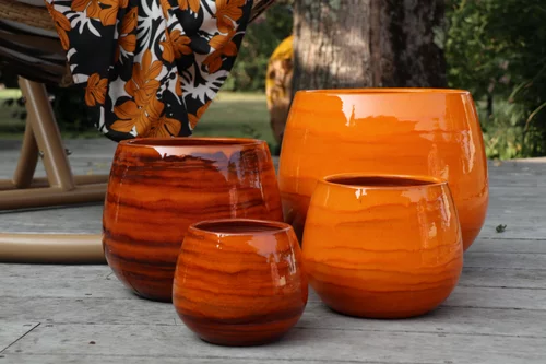 Pot en terre émaillée orange Savane Les Poteries d'Albi Cancale - Ø 21 x H 21 cm