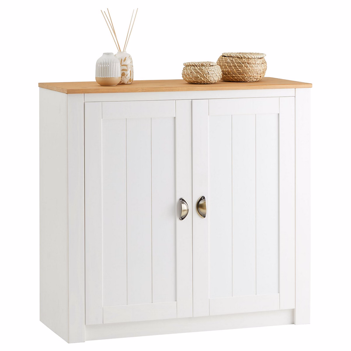 Buffet salle à manger BOLTON L 91 cm bois massif – Blanc et brun