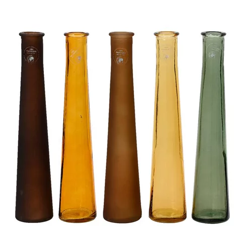 Vase en verre recyclé coloris multicolore avec un relief gaufré – Ø 7 x 32 cm (produit vendu à l'unité, livré aléatoirement parmi cinq coloris)