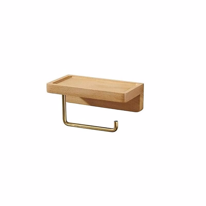 (Hêtre) Porte Papier Toilette Double Installation Bois Massif Hêtre Dérouleur Support Papier WC Mural Auto – adhésif Coins Arrondis