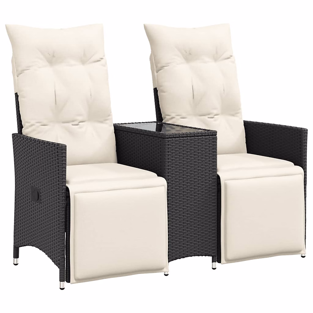 Salon et mobilier de jardin – Canapé de jardin inclinable 2 places avec table noir poly rotin vidaXL
