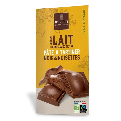 Chocolat au lait pâte à tartiner chocolat noir noisettes bio Bovetti - 100 g