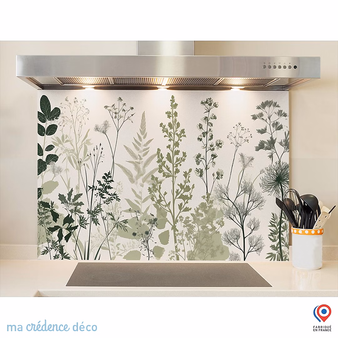 Crédence cuisine fond de hotte Herbe sauvage | Verre trempé – L 60 cm x H 45 cm – MaCrédenceDéco