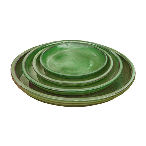 Soucoupe en terre cuite émaillée verte Poterie du Bousquet Costa - Ø 24 x H 3 cm