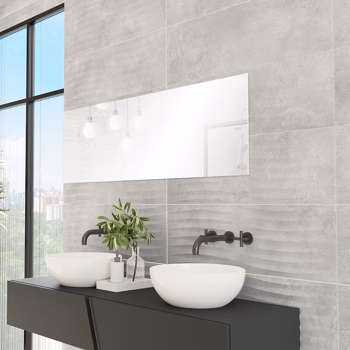 Faïence murale effet béton gris foncé mat décor vague L.90 x l.30 cm x ép.10 – 5 mm, Unik