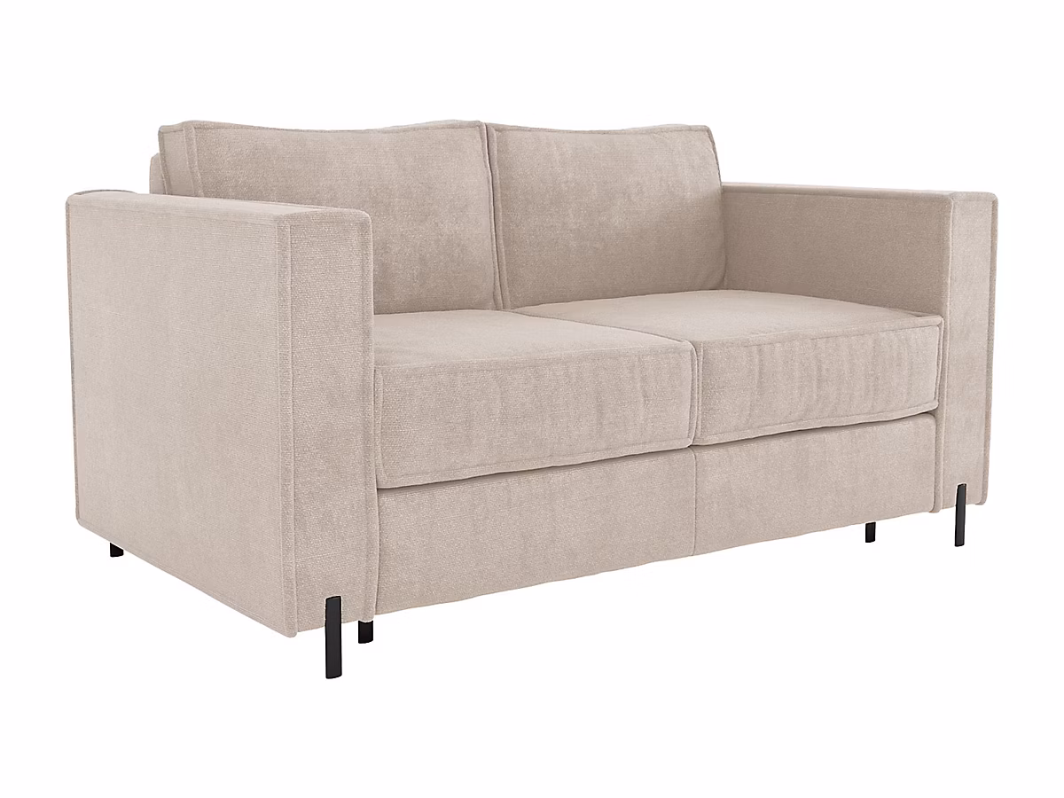Canapé 3 places convertible express en tissu texturé beige – Couchage 140 cm, Matelas 20 cm, ELORYA