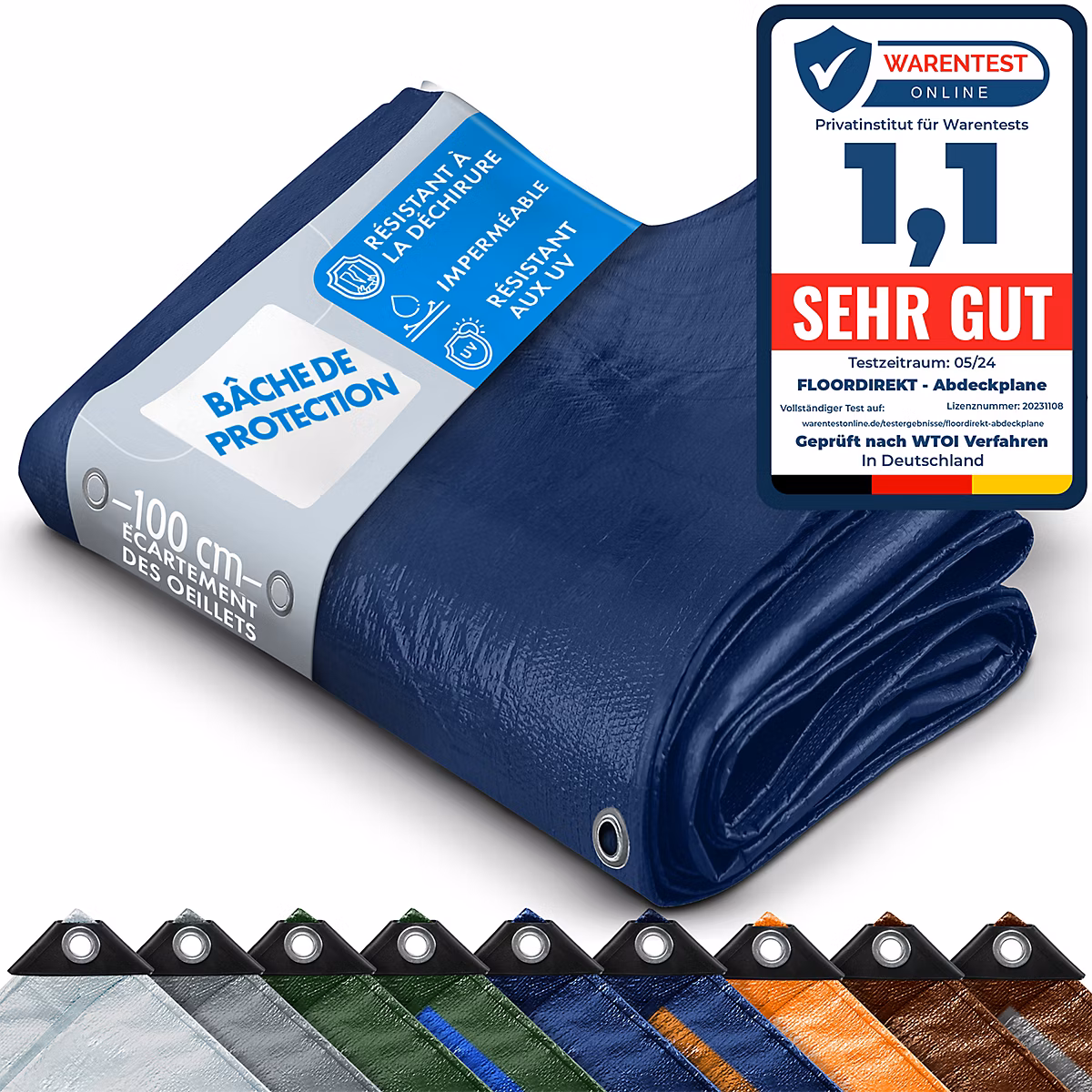 Bâche de protection imperméable 500 gm² Bleu 2 × 3 m – Floordirekt