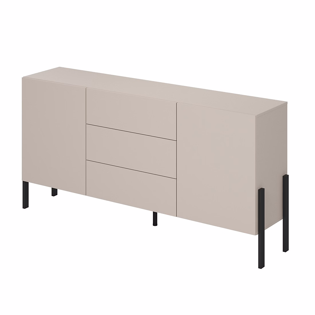 Buffet SALMA 2 portes & 3 tiroirs Push – to, Open beige & noir mat, 184 × 90 × 40 cm