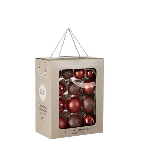 Boîte de 26 boules de Noël en verre rouge foncé - Ø 7 cm