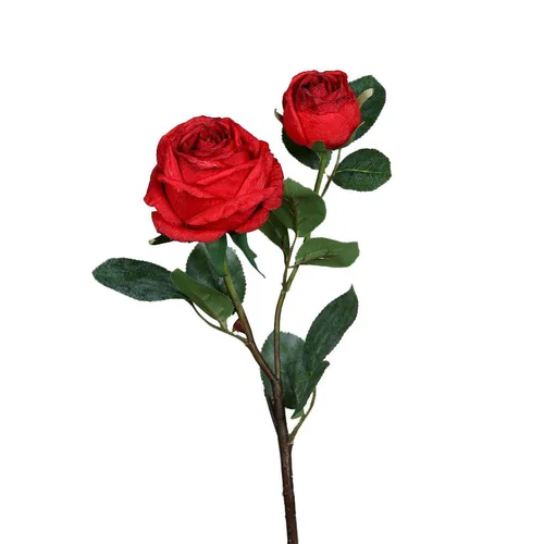 Rose artificielle rouge avec une fleur et un bouton – 57 cm