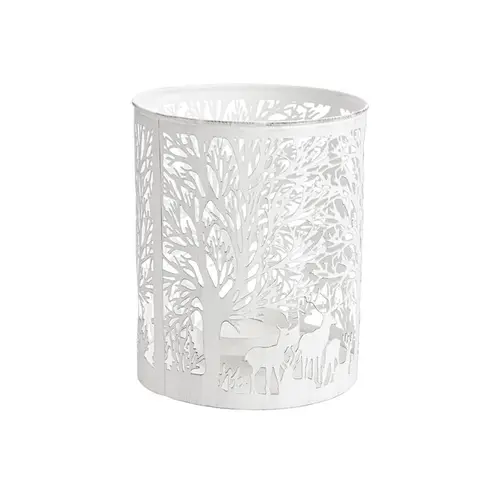 Lanterne à décor forêt blanche en métal ajouré petit modèle- Ø 13,5 x H 13,5 cm