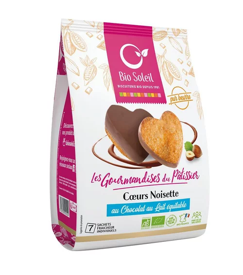 Cœur moelleux noisette au chocolat au lait équitable bio Biosoleil - 180 g