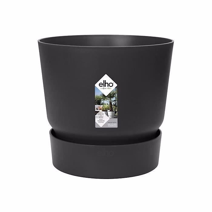 ELHO Pot de fleurs rond Greenville 30 – Extérieur, 29, 5 x H 27,8 cm, Vivre noir