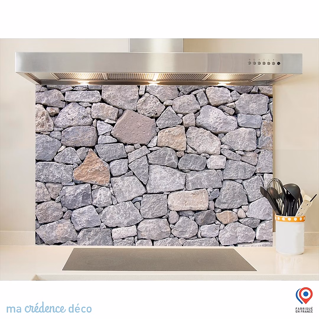 Crédence cuisine fond de hotte Mur pierre 3 | Alu composite – L 60 cm x H 45 cm – MaCrédenceDéco