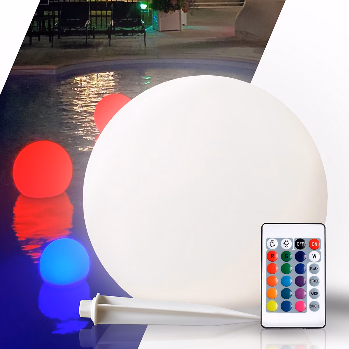 Boule Solaire Multicolore D25CM pour Jardin ou Piscine – 16 Couleurs, Groupe DDC