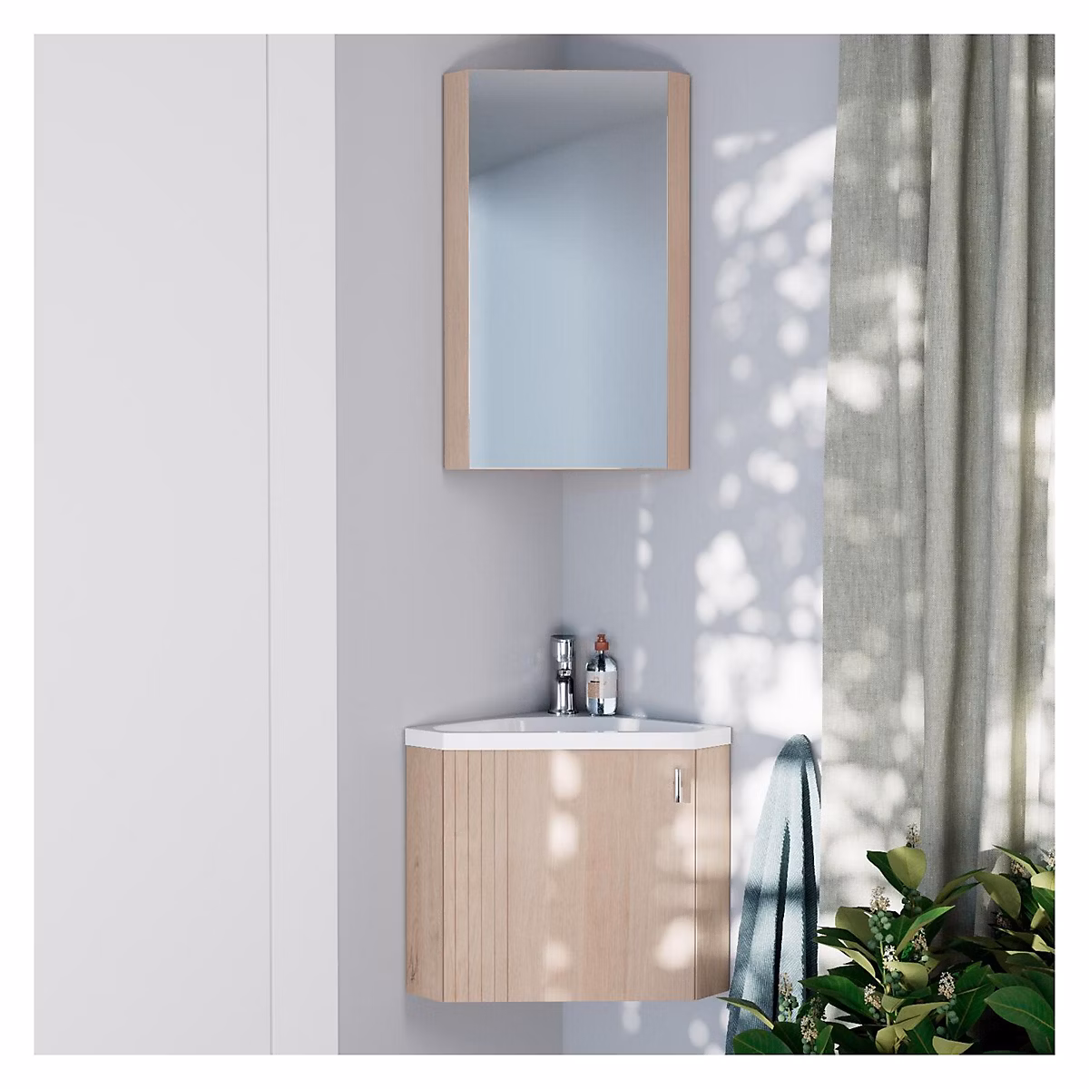 Ensemble meuble lave-mains d'angle décor chêne KODA + armoire miroir – Réf. TYHXXIIHJ8014258213