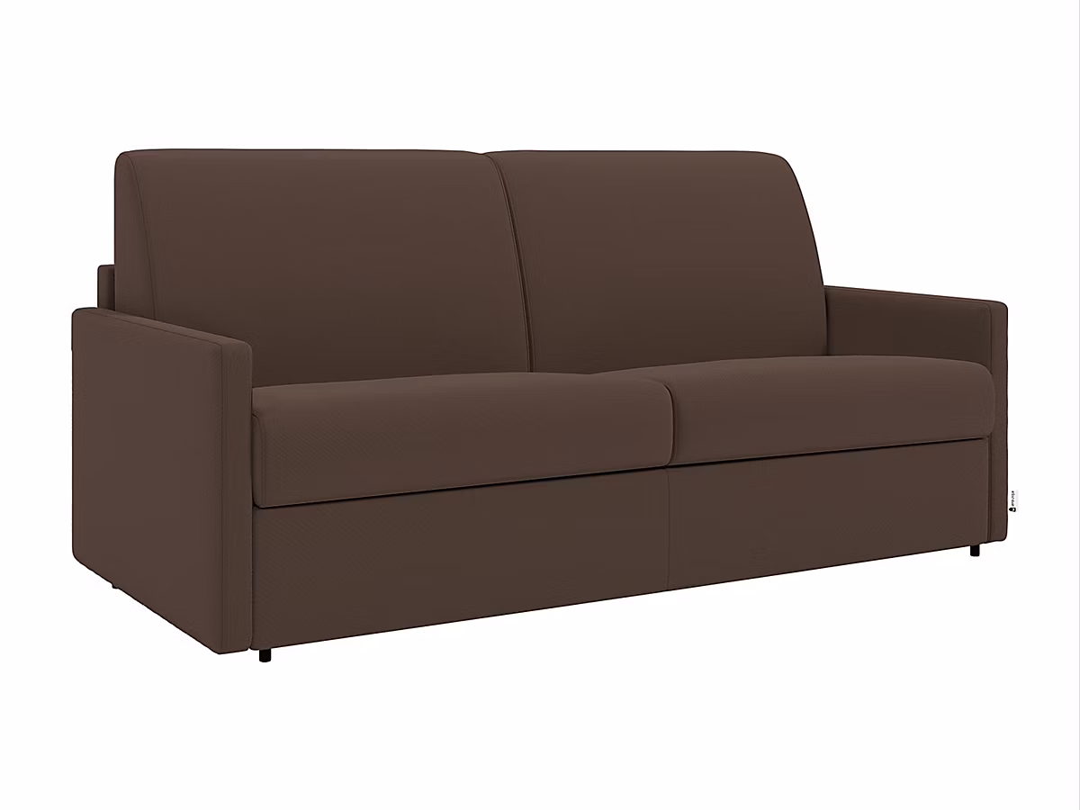 Canapé 3 places convertible express en tissu marron – Couchage 140 cm, Matelas 14 cm CALIFE