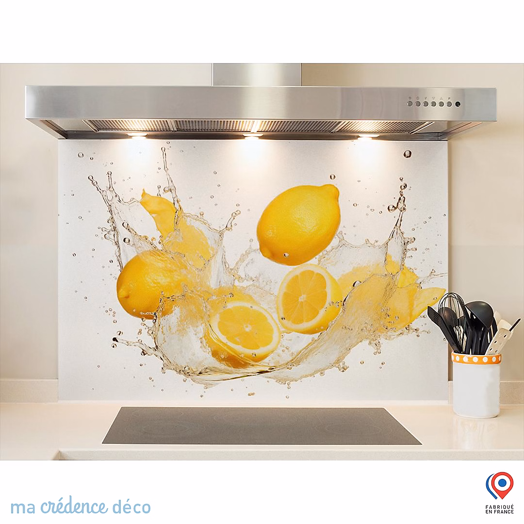 Crédence cuisine fond de hotte Bain de citrons 2 – Verre trempé, L 70 cm x H 60 cm, MaCrédenceDéco