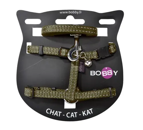 Ensemble sellerie pour chat coloris vert en nylon harnais et laisse Bobby Safe - Taille XS