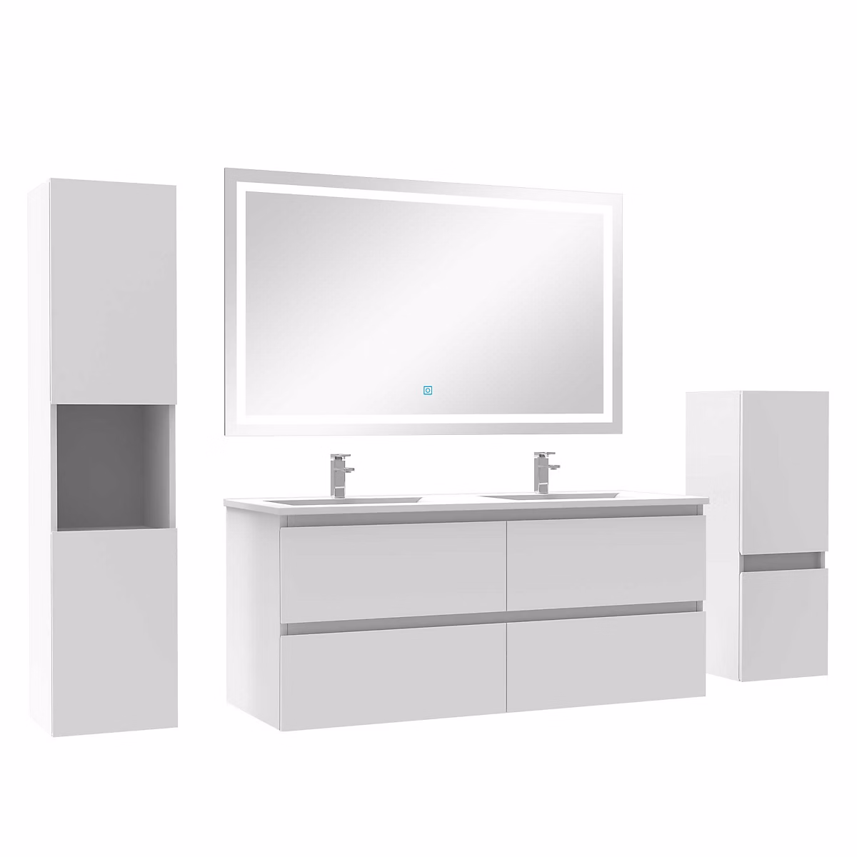 Ensemble meuble de salle de bains – Ensemble meubles Salle de Bain 120cm double vasque + colonne + miroir LED Blanc