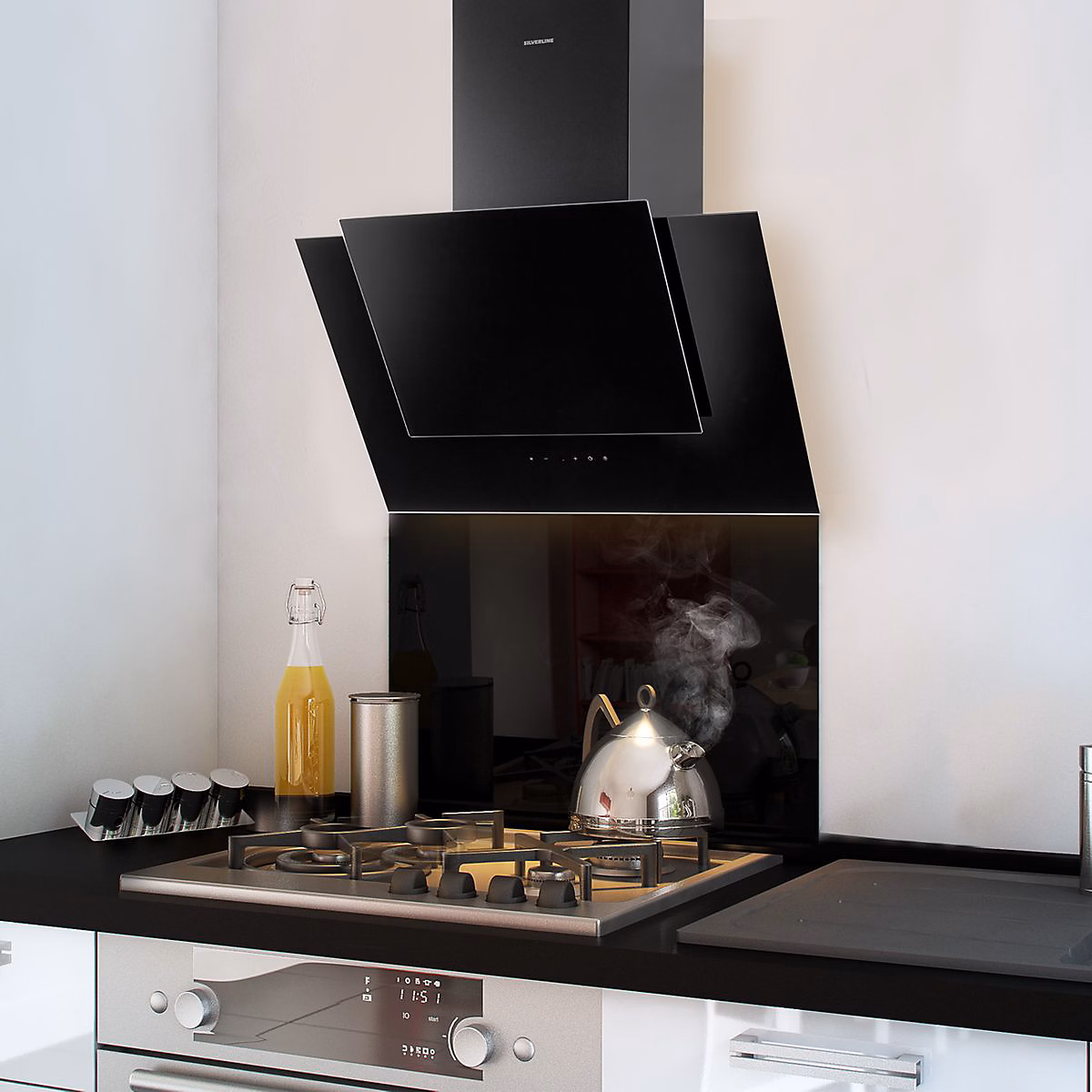 Crédence cuisine fond de hotte verre brillant – Noir l 90 x H 50 cm