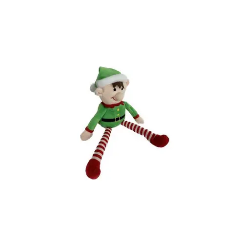 Jouet pour chien coloris vert et rouge peluche de Noël lutin farceur Bubimex - 30 cm